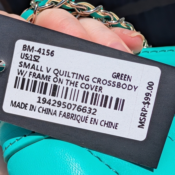 Badgley Mischka Small Quilting With Frame On The Cover Purse Green (New) - Picture 3 of 10